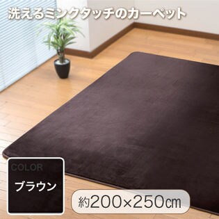 【200×250cm/ブラウン】洗えるミンクタッチカーペット