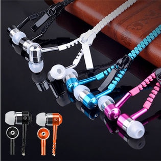 2個セット[ブラック&オレンジ]カラフル ジッパー高品質イヤホン マイク付き ファスナータイプ