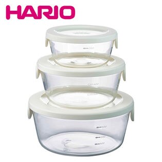 [オフホワイト]HARIO(ハリオ)/耐熱ガラス製保存容器丸3個セット/SYTN-2518-OW