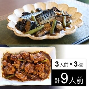 【冷凍】3人前×3種 ミールキット(サバの味噌煮、アジつみれ大葉巻き和風あん、鶏肉とキャベツのにんにくの醤油炒め)ストックキッチン和食3種セット