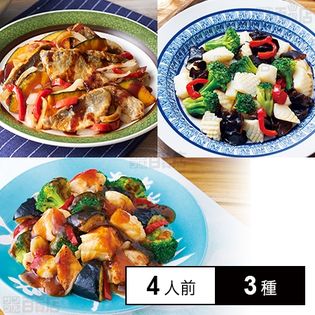【冷凍】ミールキット 4人前×3種(アジ竜田揚げ、イカとブロッコリー炒め、鶏と野菜のゆずおろしソース)ララ・キット forシェア 中華セット(2)