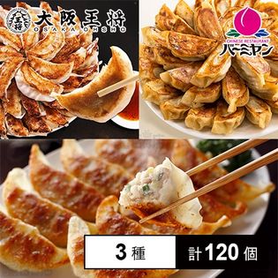 [冷凍]【3種計120個】名店餃子食べ比べ(大阪王将肉餃子50個/バーミヤン生餃子40個/豚嘻嘻肉餃子30個)