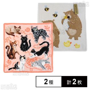 【FLUFFY FRIENDS(アプリコット)/BEN BAER FAMILY(オフホワイト)】フェイラーハンドタオル 25×25cm