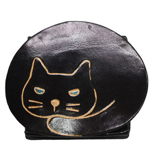 ヤンピー(山羊革)コインケース　まるまる黒ネコ
