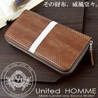 長財布 メンズ メッシュ×パンチング ラウンドファスナー United HOMME ユナイテッドオム