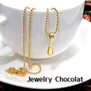 出産祝いに 【ラッキーモチーフ ベビー スプーン スワロフスキー ネックレス】レディース ゴールド