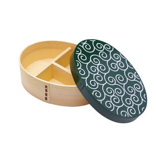 紀州曲げわっぱ弁当箱 唐草 緑