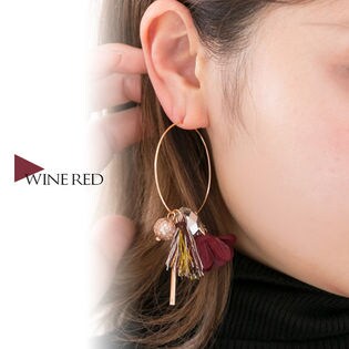 【100円クーポン対象】【ワインレッド】モチーフ付フープピアス