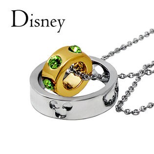18金仕上げ　刻印入【ダブルリング スワロフスキー ネックレス】ディズニー ミッキー