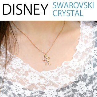 ミッキー生誕80周年記念 刻印付【18金仕上 スワロフスキー ダブルクロス ネックレス】ディズニー