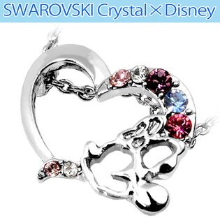 24金加工 ホワイトゴールド【スワロフスキー ハート ネックレス】ディズニー ミニー レディース