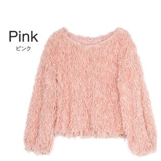 【300円クーポン対象】【ピンク】フェザーニットトップス