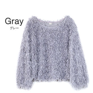 【300円クーポン対象】【グレー】フェザーニットトップス