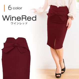 【1000円クーポン対象】【ワインレッド】ウエストリボンタイトスカート L