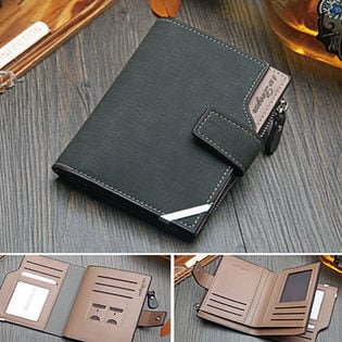 【ブラック】ヴィンテージ風二つ折り財布/コンパクトなのに大容量！カード類もたくさん入る♪