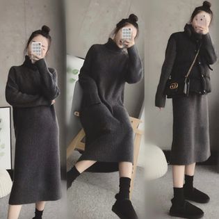 ワンピース ニットワンピース スウェット ニット ロングスカート タートルネック 厚手 レディースを税込 送料込でお試し サンプル百貨店 有限会社パッケム