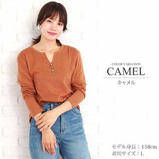 胸ボタントップス レディース フェミニン 大人 カットソー 【S/S】【vl-5370】キャメルM