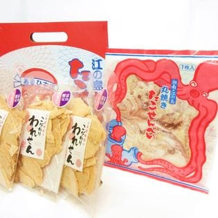 江ノ島名物 大判 たこせんべい（1枚入3袋 箱入） こだわり 白えび われせん（85gx3)） 煎餅