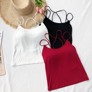 【ホワイト/F】バッククロスデザインカップ付きキャミソール