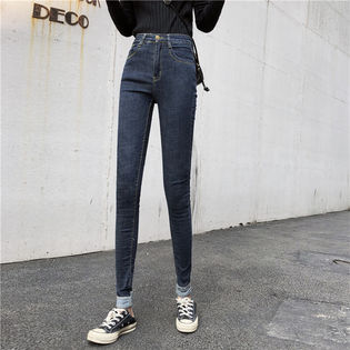 【ブルー/S】ロールアップスキニーデニム