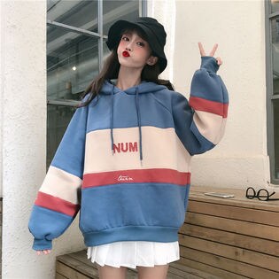 ブルー L オーバーサイズロゴスエットパーカーを税込 送料込でお試し サンプル百貨店 Zoe Jenko