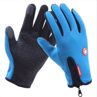 【ブルー・M】スマホ グローブ 手袋 タッチパネル対応 ファスナー 防寒 防風 裏起毛