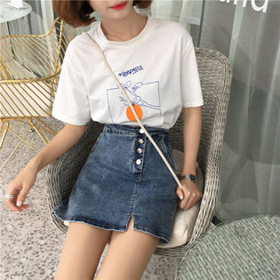 【ブルー/S】 フロントボタンデニムスカート　6255