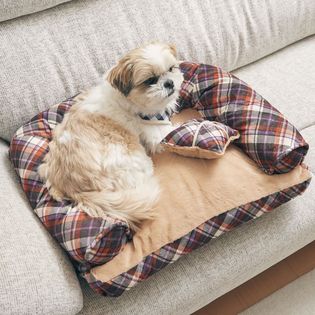 【オレンジ×キャメル】Pet Bed ペットベッド あご置きクッション付き
