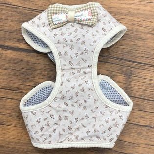 ベージュ×ボタニカル【Lサイズ】リード付きペットハーネス