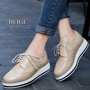 【ベージュ/35(22.5cm)】厚底オックスフォードシューズ