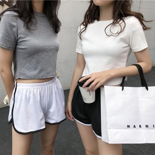 【ホワイト/F】ミニ丈　クロップド丈トップス　6038