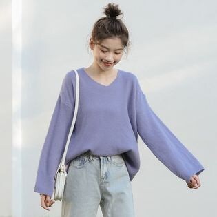 ラベンダー F Vネックルーズニットトップス 7763を税込 送料込でお試し サンプル百貨店 Zoe Jenko