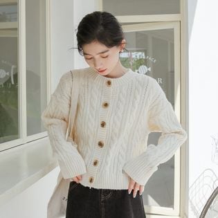 オフホワイト F ケーブル編みニットカーディガン 7766を税込 送料込でお試し サンプル百貨店 Zoe Jenko