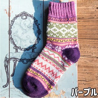 【パープル】レディース 靴下 5足セット 秋冬 暖かい かわいい ソックス 22-25cm