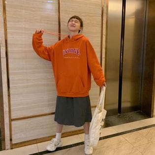 オレンジ】レディーストップススウェットフーディー長袖