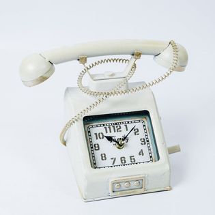 【ホワイト】ヴィンテージモチーフクロック　telephone