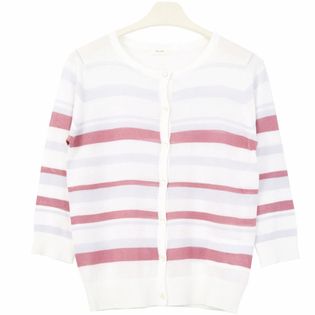 七分袖マルチボーダー透けニットカーディガンを税込 送料込でお試し サンプル百貨店 Terracotta