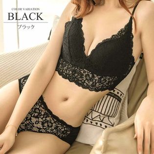 【ブラック90C】ノンワイヤーカップ付きビスチェブラ＆ショーツセット