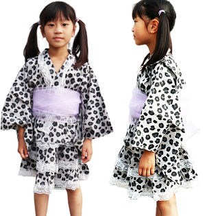 Bヒョウグレー 1 キッズ浴衣ドレス シフォン帯付3点セットを税込 送料込でお試し サンプル百貨店 株式会社三橋商事