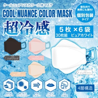 【5枚入り×6袋/ピュアホワイト】クールニュアンス立体マスク同色30枚組