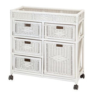 【ホワイト】天然籐ランドリーチェスト ワイド 3段