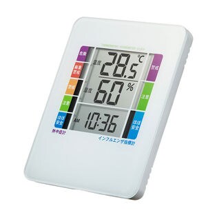 熱中症&インフルエンザ表示付きデジタル温湿度計(警告ブザー設定機能付き)