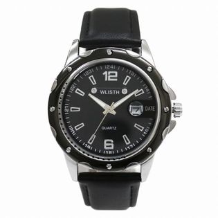 24時間表示インデックスと日付カレンダー 装飾ベゼル クオーツ WSQ005-BKBK メンズ腕時計