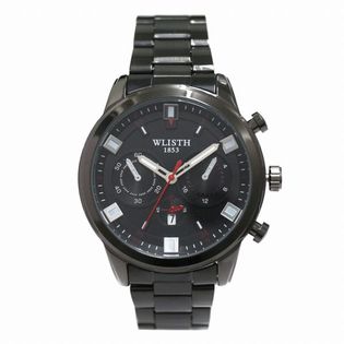 ブラック文字盤と日付カレンダー メタルベルト クオーツ WSQ006-BKBK メンズ腕時計