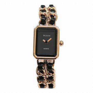 上品でシンプルなブラック文字盤 レクタングラー クオーツ WSQ011-PGBK レディース腕時計