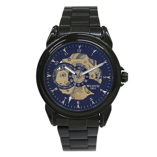 自動巻き腕時計 シンプル機能のスケルトンデザイン ブラックケース メタルベルト WSA022-BLK