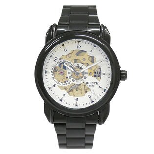 自動巻き腕時計 シンプル機能のスケルトンデザイン ブラックケース メタルベルト WSA024-WHT