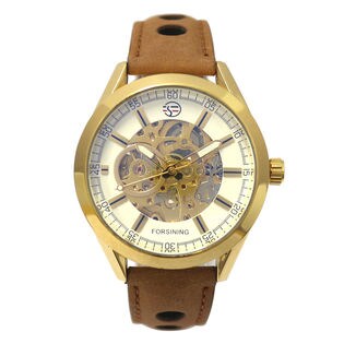 自動巻き腕時計 ATW042-YGWH シンプル機能のフルスケルトン腕時計 ゴールドケース レザー