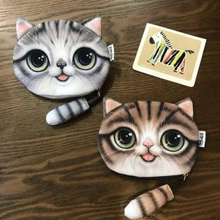 【A×C】しっぽが付いてよりキュートな 猫顔 ポーチ 2個 セット 化粧ポーチ 小銭入れ