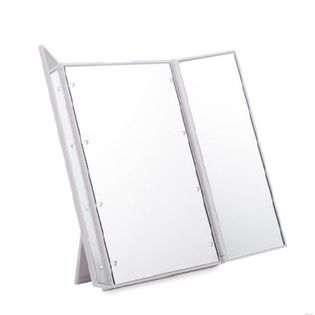 【ホワイト】卓上ミラー LEDライト付き 化粧鏡 三面鏡 卓上ミラー LED ミラー ライト付き